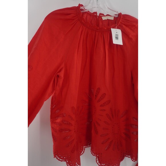 Ulla Johnson Porcelain Louisa Scalloped Eyelet Ruffled Poppy Red Blouse Sz 6 NWT - Picture 13 of 16